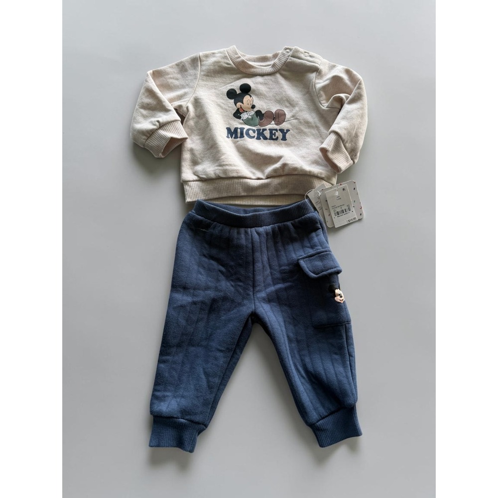 Disney Baby Mickey Mouse Sweatshirt and Quilted Joggers Set Blue Cream 3-6M